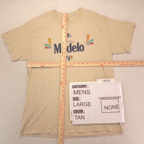 Modelo Short Sleeve Crew Neck Graphic T Shirt Mens Size Large L Tan - Picture 5 of 9